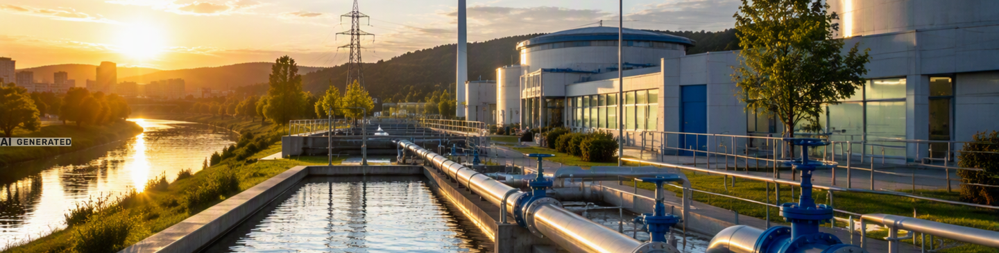 Moderne Energie- und Wasserversorgung mit technischer Infrastruktur als Symbol für planbare Investitionen.